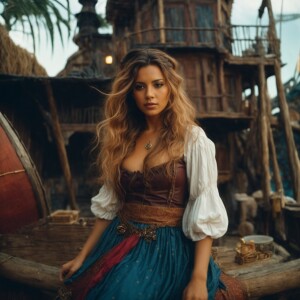 A beautiful lustfull  wench  on a secret pirate hideout