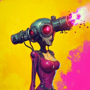 Create an image of a female alien with an arm transformed into a...