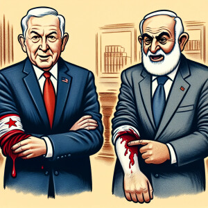 Picture of American president and Israel president. They have bl...