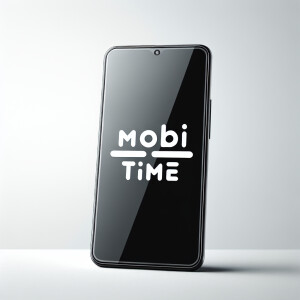 Create a realistic logo with the text "MOBI TIME" and a picture...