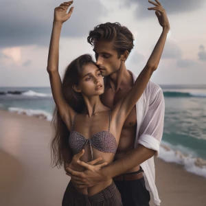 Create an image of young couples hugging each other very very t...