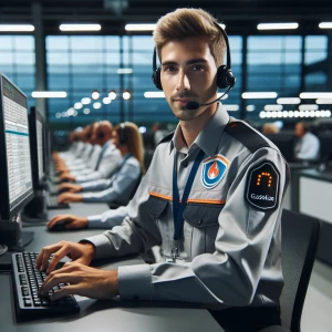 Бензин оператор колл центра с наушниками