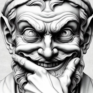 Create an image of a detailed marble statue with fine lines depi...