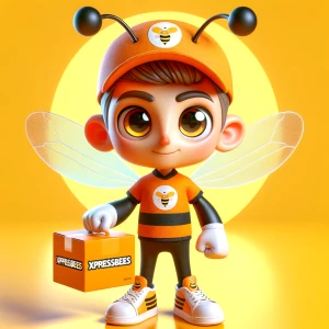 Create a 3D cartoon-style male bee mascot for the Xpressbees bra...