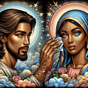 Ensure that the image distinctly represents both Jesus Christ an...