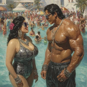 realism,realistic art. a punjabi  villain  curvy mother in law,...