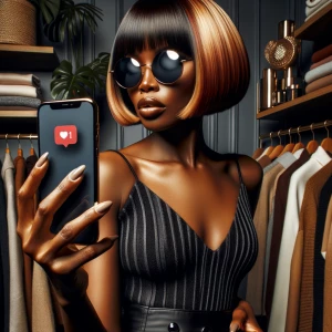 Create an image of a confident Black woman, referred to as a mel...