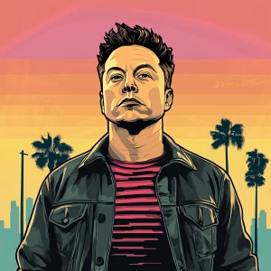 Elon Musk in GTA art style — trenchers — in the style of a Grand...