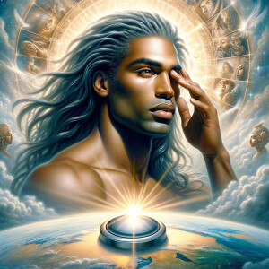Depict a light-skinned African-American Jesus Christ with long,...