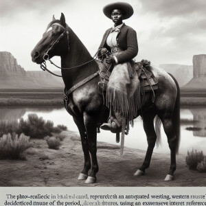 An hyper realistic antique western photo of a woman cowgirl on h...