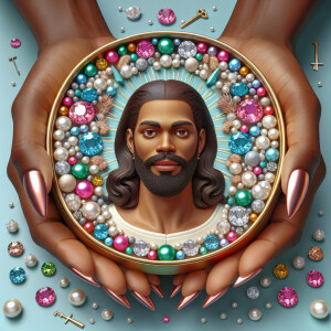 A 3D realistic artwork featuring the phrase 'Jesus Saves' adorne...