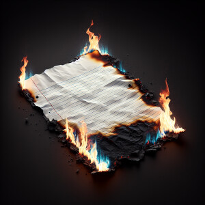 A straight on shot of a piece of looseleaf paper with burnt edge...