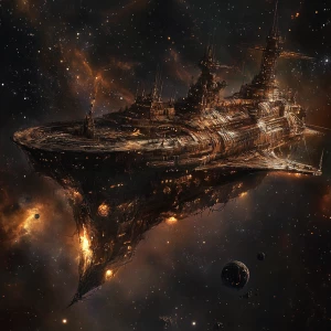 Create a digital painting of a spine-chilling spaceship resembli...