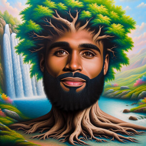 A hyper-realistic 3-D oil painting depicting a tree integrated w...