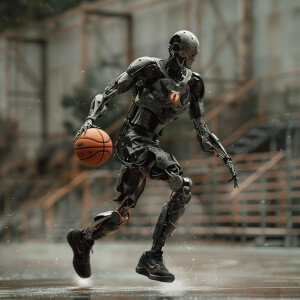 Cyborg's playing basketball