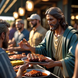 Create an image of Jesus Christ attending a traditional Southern...