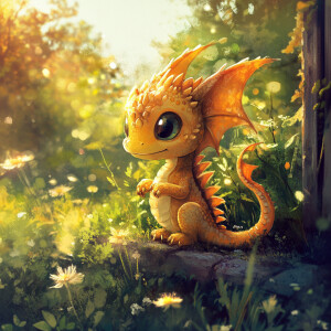 cute dragon playing in the yard