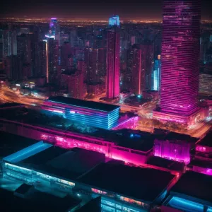 Neon scene of a cityscape at night, medium: digital photography,...