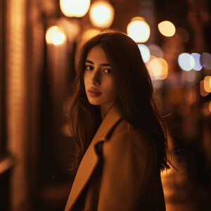 Photo of fair skinned hourglass figure woman with dark hair, wea...