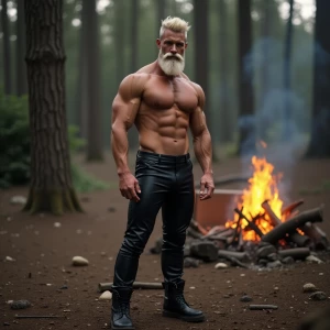 Bodybuilder blonde hair beard crew cut with a fade wearing black...