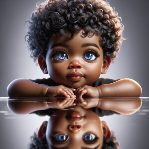 A curious cute african-American, baby with huge blue eyes and cu...