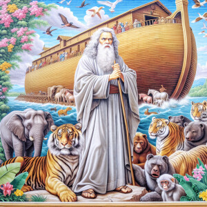 A close-up and detailed wall painting focusing on Noah, depicted...