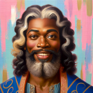 An oil painting of a light-skinned African American man resembli...
