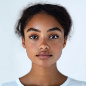 Create an image of an 18-year-old woman with a charming appearan...