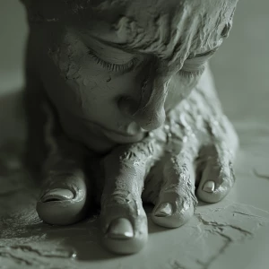 Photographic realistic foot  with a female human exaggerated cry...