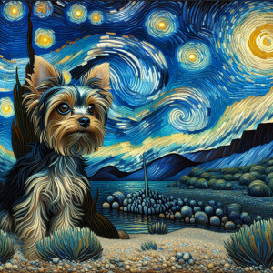Prompt:

Create a stunning oil painting of a yorkie with strikin...