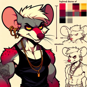 Buff Mickey Mouse look a like in tank top and gold chains. Red a...