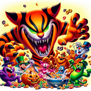 Zombie Chester Cheeto attacking the cereal mascots