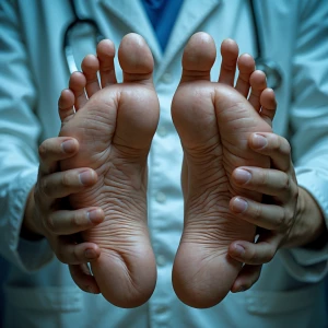 Holding a pair of human feet gently in one's hands, displaying a...