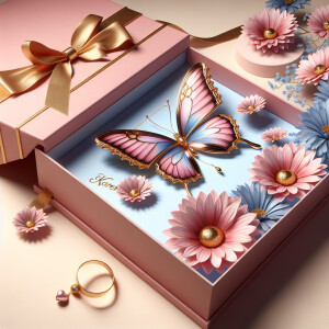Imagine a sophisticated scene featuring a luxurious pink gift bo...