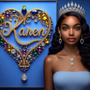 VCraft a 3-D image showcasing the name 'KAREN' in a luxurious go...