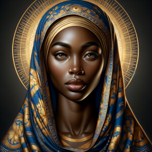 A dignified African-American woman with a serene expression stan...