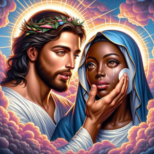 Ensure that the image distinctly represents both Jesus Christ an...