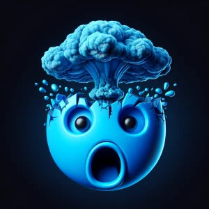 A hyper-stylized emoji illustration depicting a cyan blue  shock...