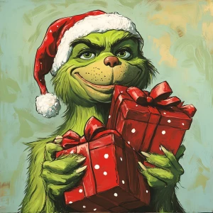 Grinch's dog Max steals Christmas presents in carton style