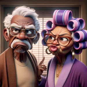 An animated image featuring an African-American elderly couple i...