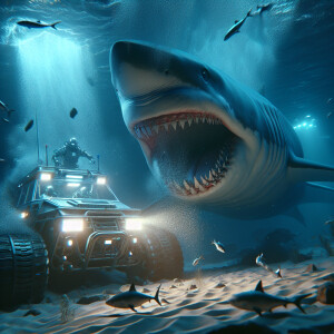 Megalodon attacks the underwater vehicle and tears it apart