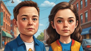 Elon Musk as children, in carton art style