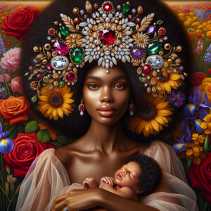 Create a vibrant image of an light skin, Hawaiian African-Americ...