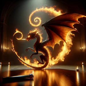 A lighter flickers to life in a dimly-lit room, and its flame tr...