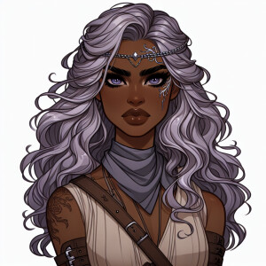 A beautiful huntress from the “Monster Hunter” series with dark...