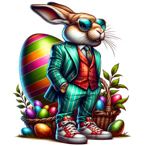 Airbrush style: create a Easter landscape with a large bunny dre...