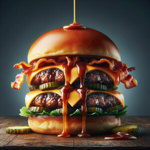 Create a vivid and detailed image of a mouth-watering double che...