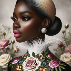 "Create a portrait of an elegant African-American woman with med...