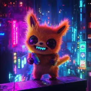 "Stylized character portrait of a mischievous designer toy creat...