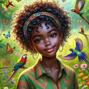 Create an image of a african-American young girl with a joyful e...